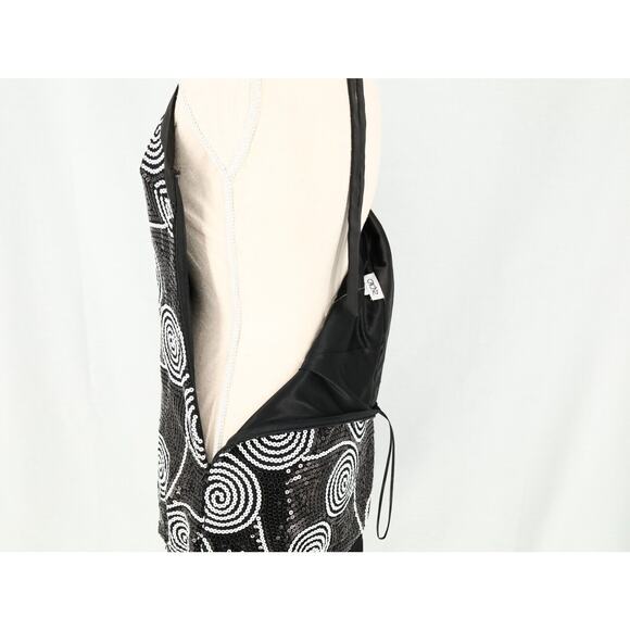 Cache Dress Womens 2 Black White Sequin Halter Fitted Short Ruched Hem Zip New - Picture 12 of 16